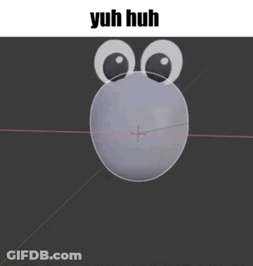 A 3D Model Of A Frog With Googly Eyes And The Words Yuh Huh . GIF