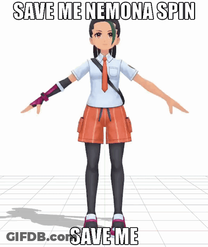 A 3D Model Of A Girl With The Words Save Me Nemona Spin Save Me GIF