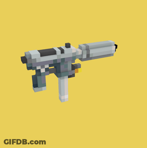 A 3D Model Of A Gun Is Against A Yellow Background GIF