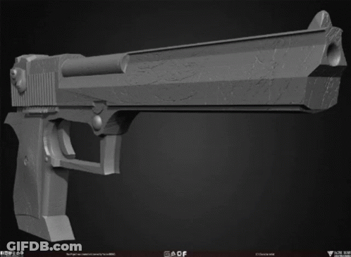 A 3D Model Of A Gun With A Scope And The Letters Gacf On The Bottom Right GIF