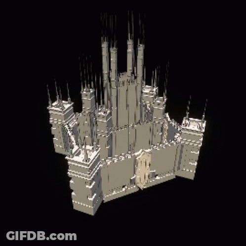 A 3D Model Of A Large Castle With A Black Background GIF