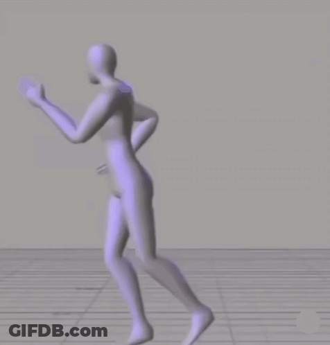 A 3D Model Of A Man Is Dancing In A Purple Suit GIF