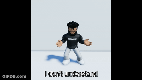 A 3D Model Of A Man With A Beard Wearing A Black Shirt That Says " I Don 'T Understand " GIF