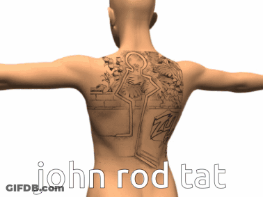 A 3D Model Of A Man With A Tattoo On His Back And The Name John Rod Tat On The Bottom GIF