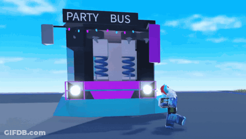 A 3D Model Of A Party Bus With A Purple Stage GIF