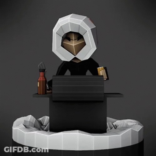 3D Model Of Person Sitting At Desk With Book And Bottle GIF
