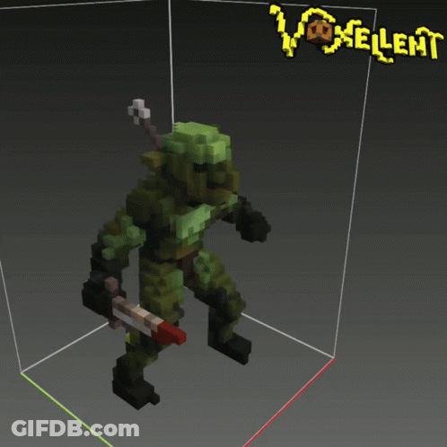 A 3D Model Of A Person With A Sword And The Word Voxeilent On The Bottom GIF