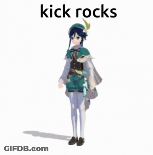 A 3D Model Of A Person With The Words Kick Rocks Above Them GIF