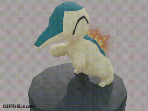 A 3D Model Of A Pokemon With Flames Coming Out Of It 'S Back GIF