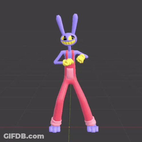 A 3D Model Of A Purple Rabbit Wearing Pink Overalls GIF