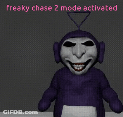 A 3D Model Of A Purple Teletubbies Character With A Freaky Chase 2 Mode Activated GIF