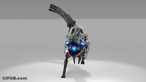 A 3D Model Of A Robot With A Blue Light On Its Head GIF