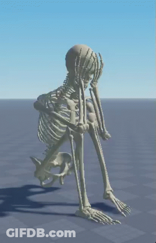 A 3D Model Of A Skeleton Is Sitting Down GIF