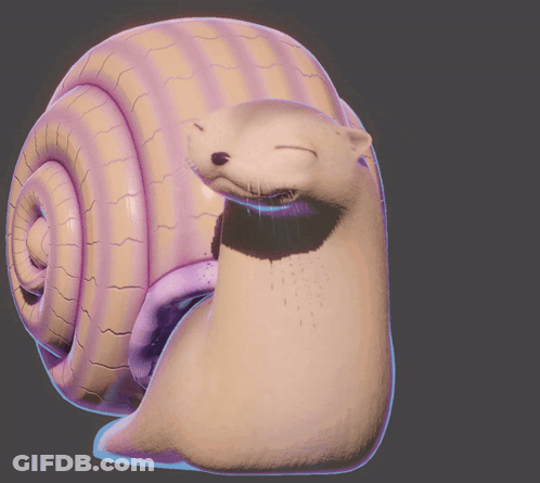A 3D Model Of A Snail With A Purple Shell Is Smiling GIF