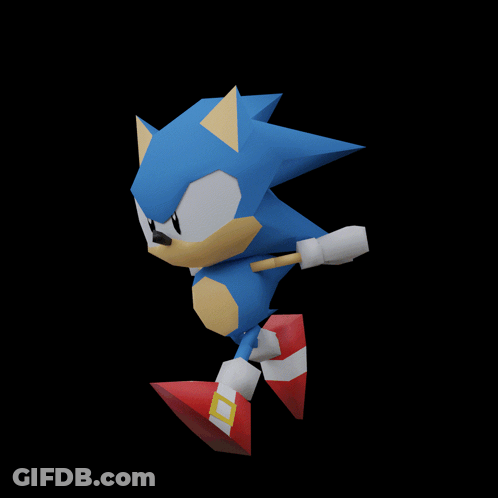 A 3D Model Of Sonic The Hedgehog Is Walking On A Black Background GIF