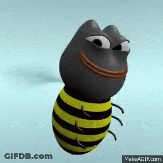 A 3D Rendering Of A Bee With A Frog Face And A Smile On Its Face . GIF