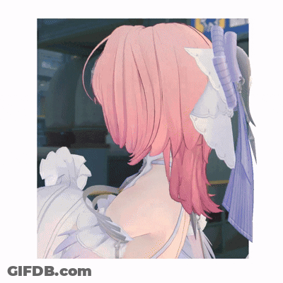 A 3D Rendering Of A Girl With Pink Hair And A White Dress GIF