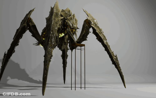 A 3D Rendering Of A Monster Standing Next To A Small Table GIF