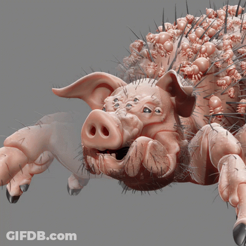 A 3D Rendering Of A Pig With A Lot Of Spikes On It GIF