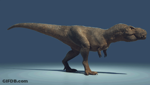 A 3D Rendering Of A T-Rex Dinosaur Walking On A Blue Surface GIF