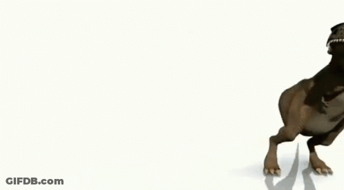 A 3D Rendering Of A T-Rex Walking On A White Background . GIF