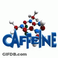 A 3D Rendering Of The Word Caffeine With Molecules Around It . GIF