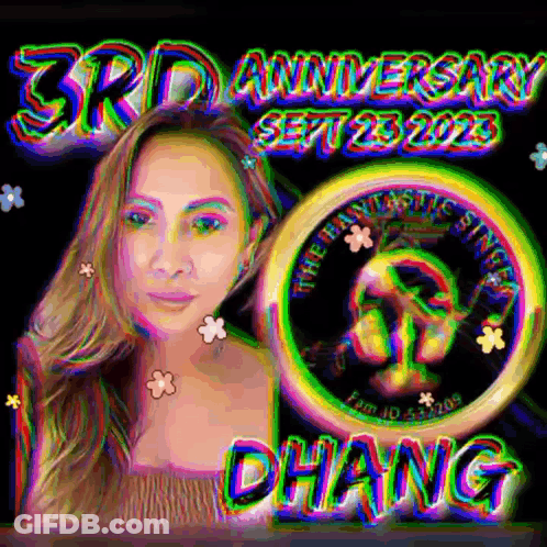 A 3Rd Anniversary Poster With A Woman And Flowers GIF