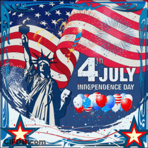 A 4Th Of July Independence Day Poster With The Statue Of Liberty Holding A Torch GIF