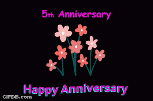 A 5Th Anniversary Greeting Card With Flowers And The Words Happy Anniversary GIF