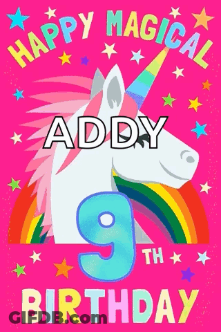A 9Th Birthday Card With A Unicorn And A Rainbow . GIF