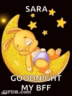 A Baby Bunny Is Sleeping On A Crescent Moon With The Words `` Goodnight My Bff '' . GIF