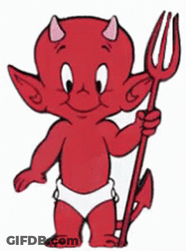 A Baby Devil Is Holding A Trident And Wearing A Diaper GIF