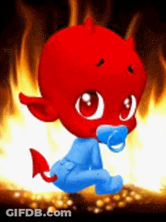 A Baby Devil With A Pacifier On His Mouth GIF