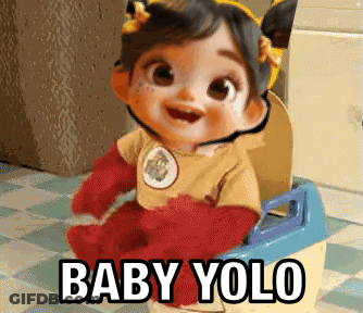 A Baby Doll Is Sitting On A Potty With The Words Baby Yolo Above Her GIF