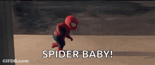 A Baby Dressed In A Spider Man Costume Says Spider Baby ! GIF