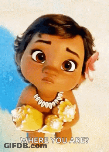 A Baby From The Movie Moana Is Holding A Shell In Her Hands And Asking Where She Is . GIF