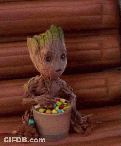 Baby Groot Eating Cereal From Cup GIF