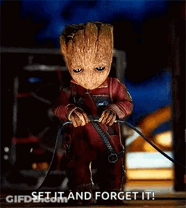 Baby Groot Holding Sword Saying Set It And Forget It GIF
