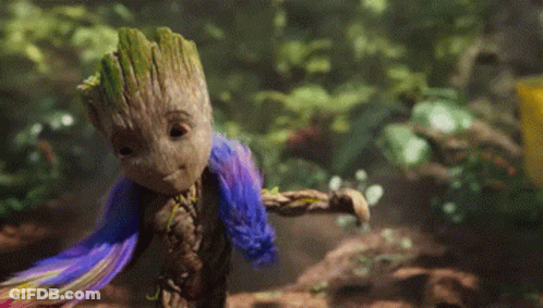 Baby Groot With Blue Scarf GIF