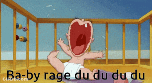 A Baby In A Diaper Is Screaming In A Crib With The Words Ba-By Rage Du Du Du Du Written Below It GIF