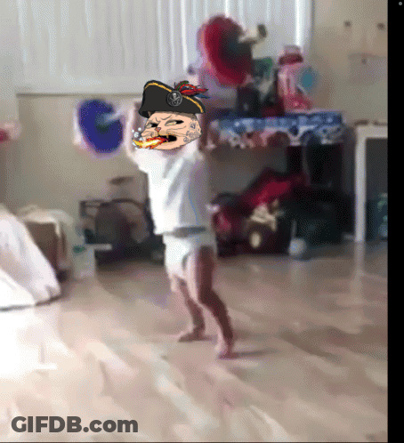 A Baby In A Diaper With A Picture Of A Pirate On His Head GIF