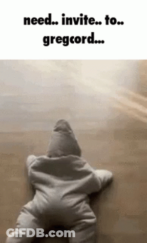 A Baby In A Starfish Costume Is Crawling On The Floor And Says `` Need ... Invite ... To ... Gregcord ... '' GIF