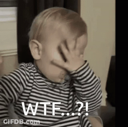A Baby In A Striped Shirt Is Covering His Face With His Hand And Says Wtf . GIF