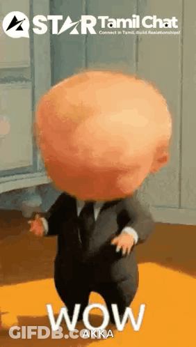A Baby In A Suit And Tie Is Dancing With The Words Wow Akka On The Bottom . GIF