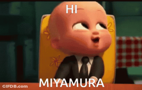 A Baby In A Suit And Tie Is Sitting In A Chair And Says Hi Miyamura GIF