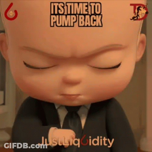 A Baby In A Suit And Tie With The Words " Its Time To Pump Back " Written On His Head GIF