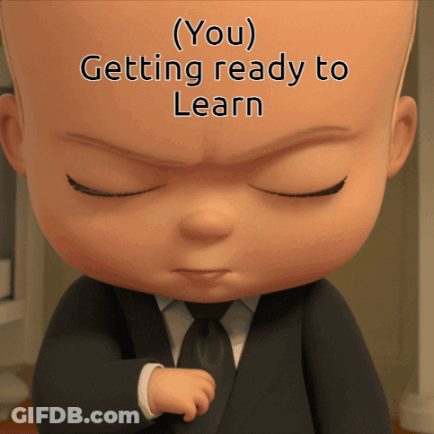 A Baby In A Suit And Tie With The Words ( You ) Getting Ready To Learn Written Above Him GIF