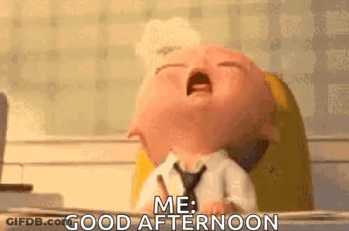 A Baby In A Tie Is Crying And Says `` Me Good Afternoon '' . GIF