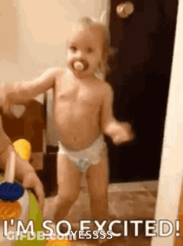 A Baby In Diapers Is Dancing With A Pacifier In Her Mouth . GIF