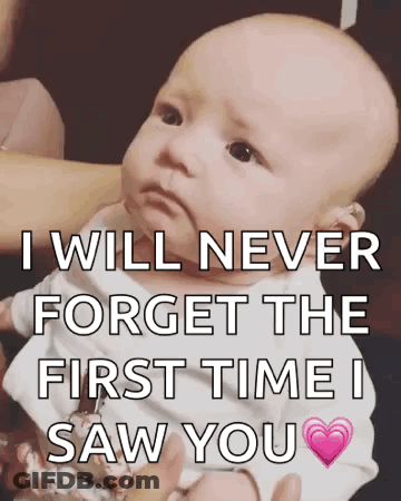A Baby Is Being Held By A Woman And Says I Will Never Forget The First Time I Saw You .. GIF